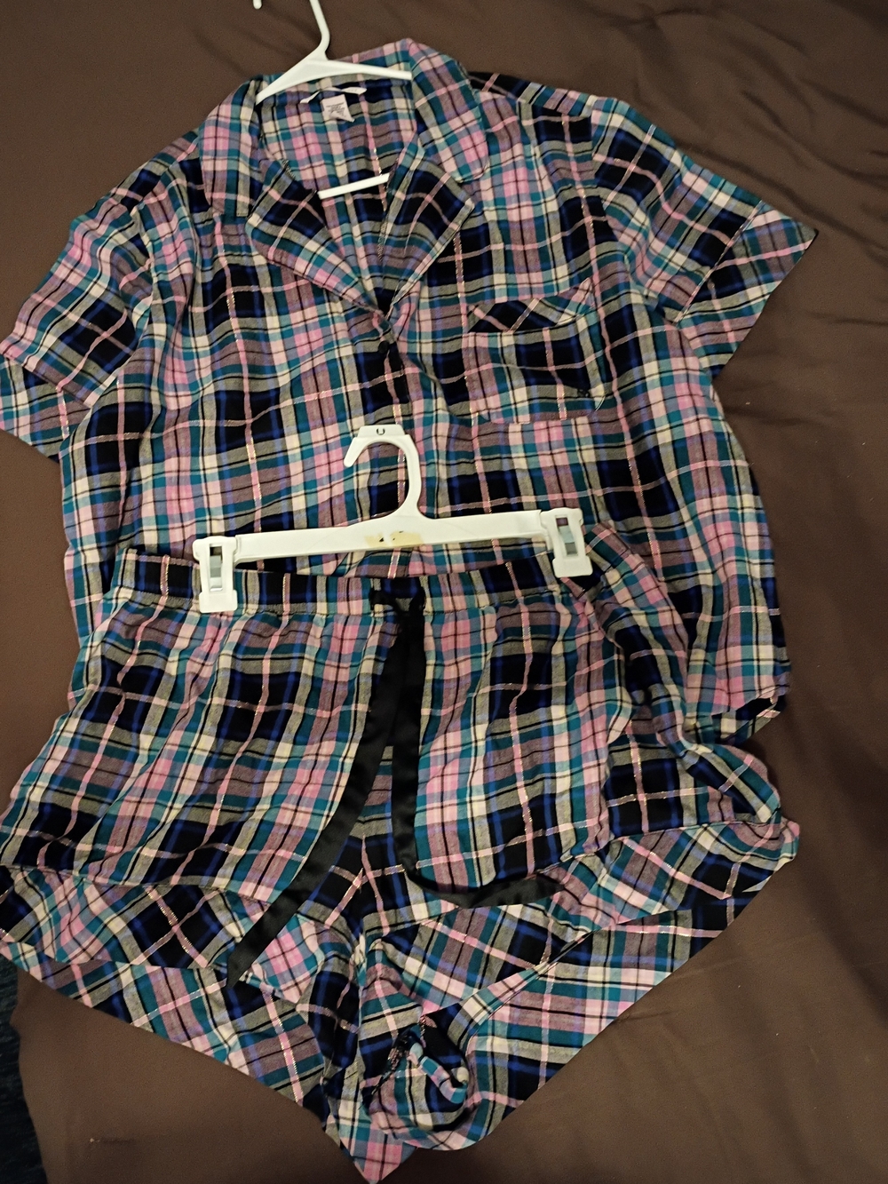 Victoria's Secret Plaid Short Pajama Set - Pink, Blue & Black